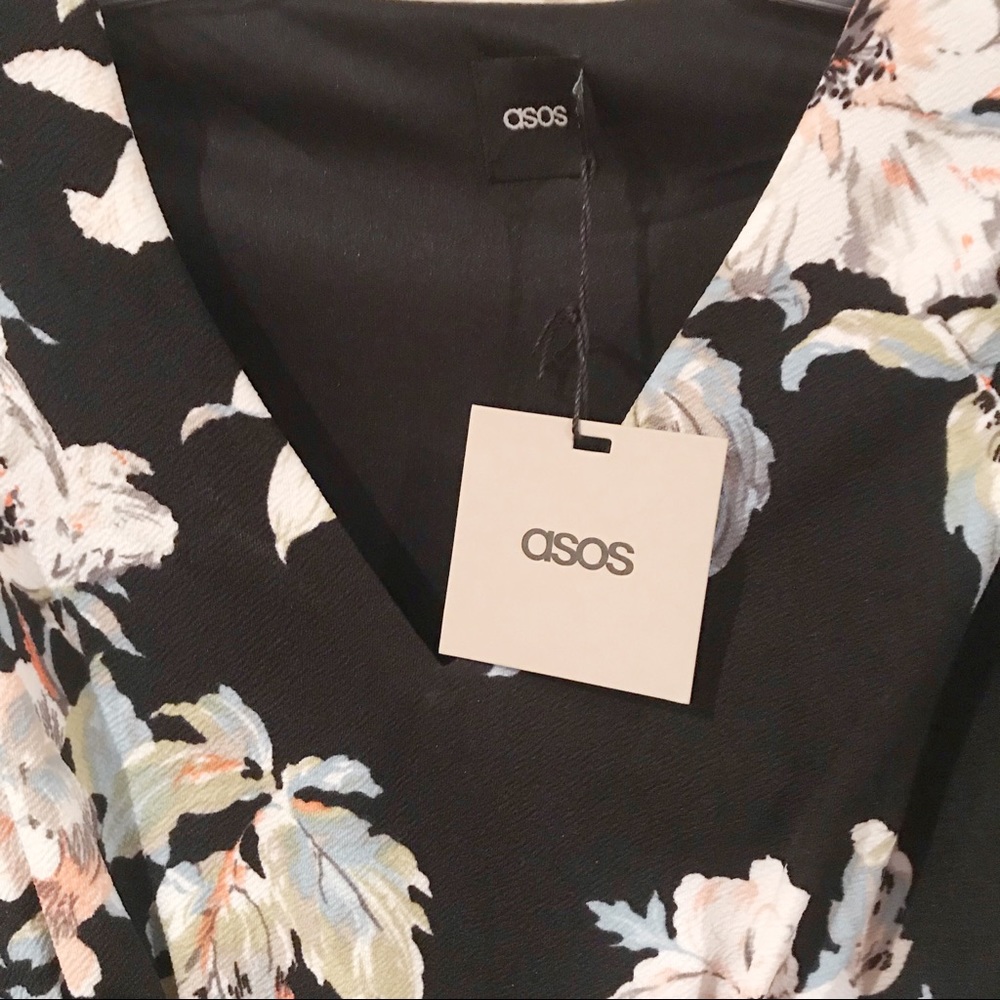 NWT ASOS Black Floral Long Sleeve Dress 2 - Picture 3 of 8